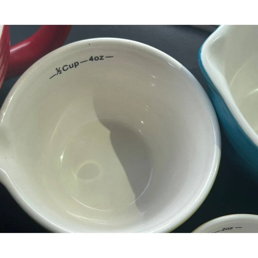 Creative Co-Op Stoneware Nesting Measuring Cup Set 4 Piece Multicolor Ribbed